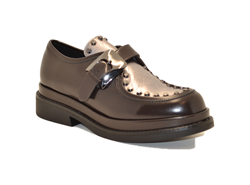 DERBY Upla Boda MONO FIBBIA IN PELLE TESTA DI MORO CON INSERTO IN LAMINATO ARGENTATO E BORCHIE 